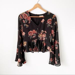 Altar’d State | Boho Floral Kimono Style Top with Bell Sleeves